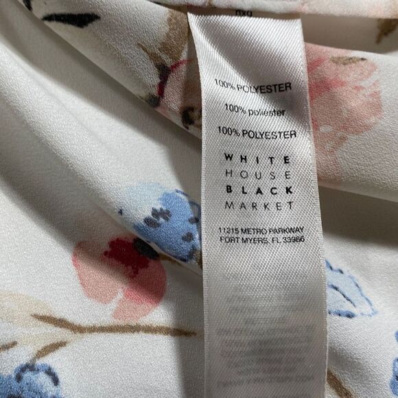 White House Black Market White & Pink Floral Print Mimosa Flutter Sleeve Chiffon - Picture 14 of 16